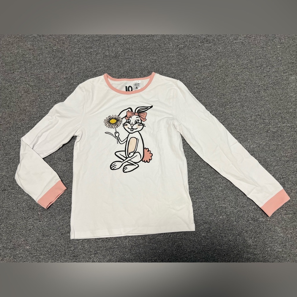 Cotton On White and Pink Bunny Long Sleeve Tee